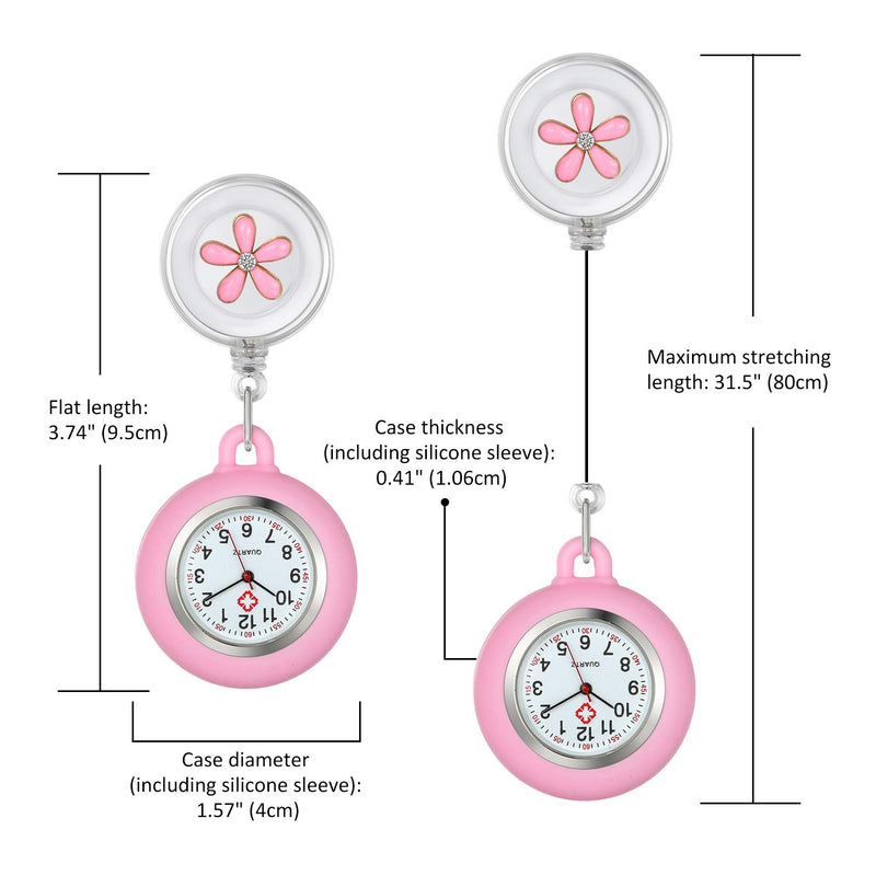 [Australia] - Lancardo Lapel Watch for Nurses Doctors Clip-on Hanging Nurse Watches Cute Leaves Pattern Silicon Cover Badge Stethoscope Retractable Fob Watch pack of 3 