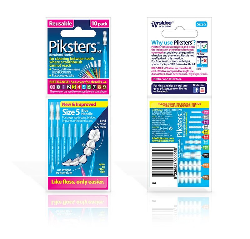 [Australia] - Piksters Interdental Brushes, Size 5, Blue Handle Blue (Size 5) 10 Count (Pack of 1) 