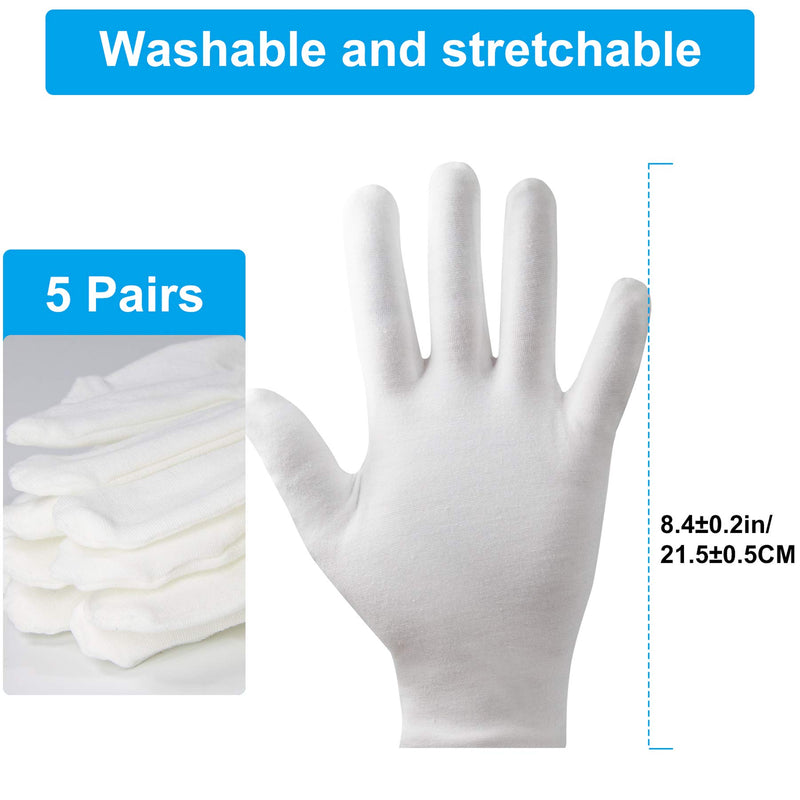 [Australia] - 5Pairs(10Pcs) Moisturizing Gloves Overnight, Cotton Gloves for Dry Hands Eczema,White Cotton Gloves for Men and Women,Washable SPA Cotton Inspection Gloves, One Size Fit Most Cloth Gloves 