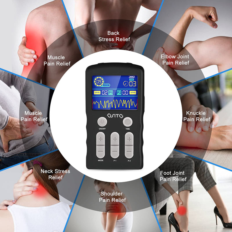 [Australia] - TENS Unit Machine (F.D.A.- Cleared) Dual Channel EMS Muscle Stimulator with 25 Modes 50 Intensities for Full Body Massage Therapy, Rechargeable Muscle Massager with 10 Electrodes Pads 