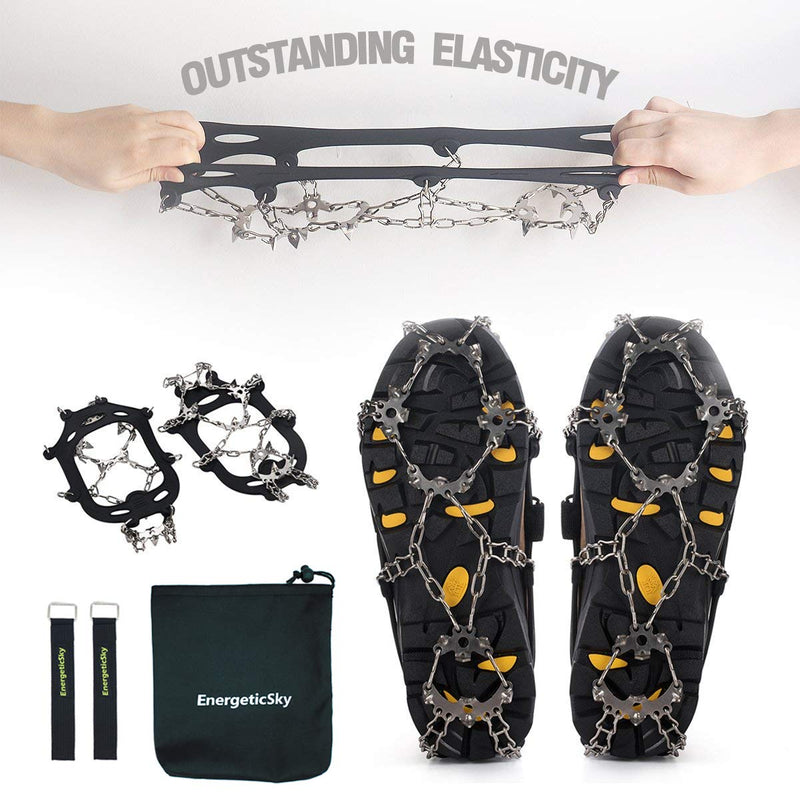 [Australia] - EnergeticSky Upgraded Version of Walk Traction Ice Cleat Spikes Crampons,True Stainless Steel Spikes and Durable Silicone,Boots for Hiking On Ice & Snow Ground,Mountian. Black Large 