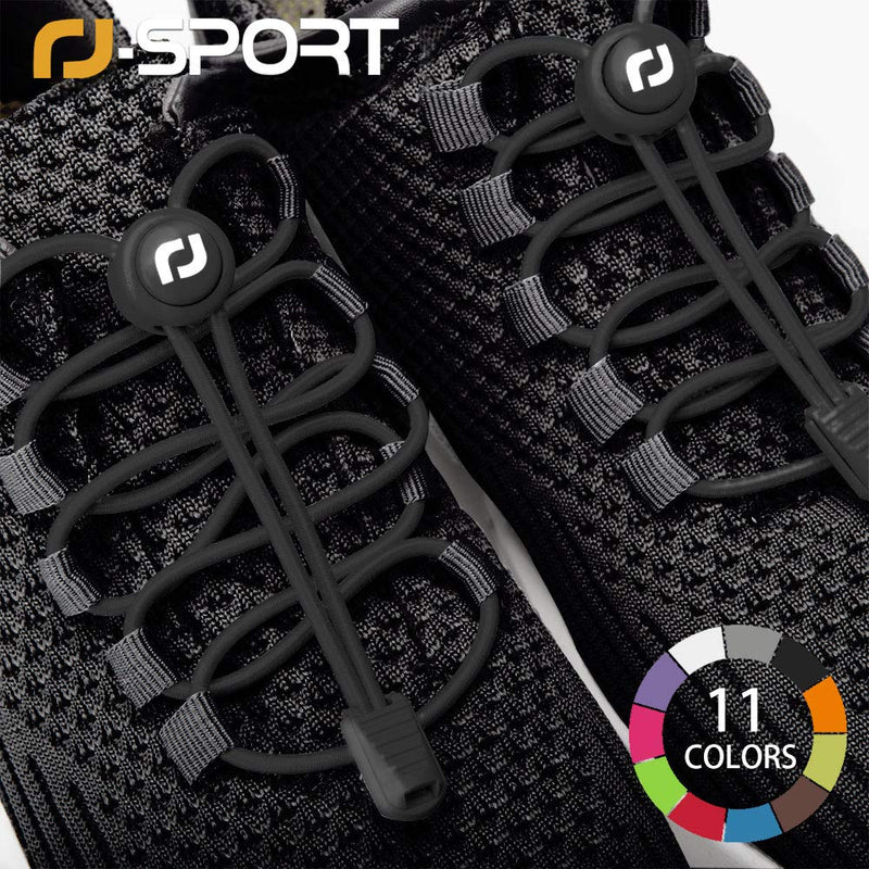 [Australia] - RJ-Sport Tieless Elastic Shoe Laces - Heavy Duty No Tie Shoelaces for Kids and Adult with Strong Lock and Speed Shoestrings Number 001 - Solid Black 