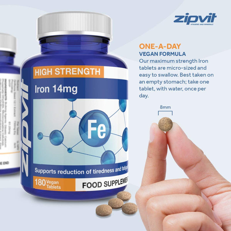 [Australia] - Iron Tablets 14mg, 180 Vegan Tablets. Supports Cognitive Function and The Immune System. Reduces Tiredness and Fatigue. Vegetarian Society Approved. 