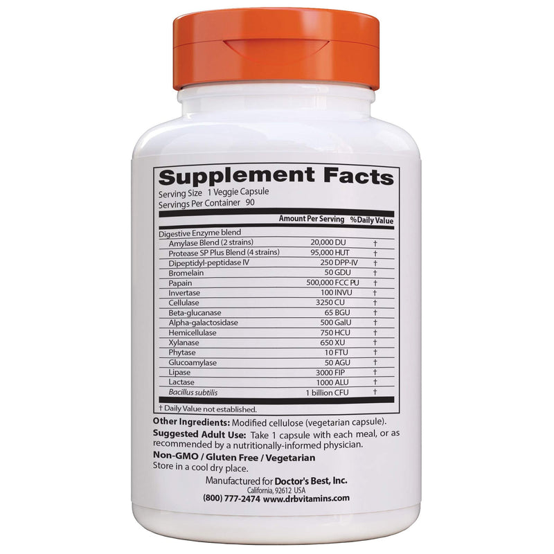[Australia] - Doctor's Best Digestive Enzymes Non-GMO Vegetarian Gluten Free, 90 Veggie Caps 