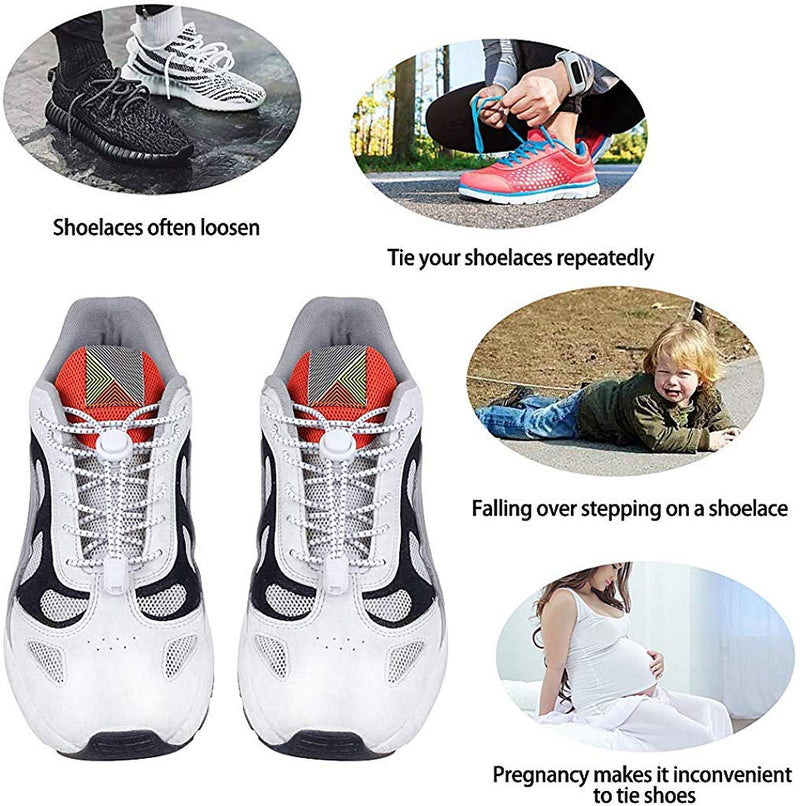 [Australia] - No Tie Shoe Laces Elastic Laces for Trainers White and Black Shoe Laces One Size Fits All for Kids and Adults (2 Pairs) 