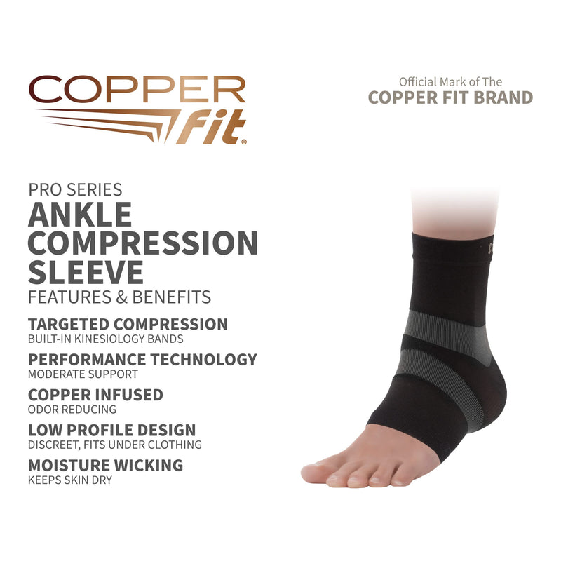 [Australia] - Copper Fit Pro Series Unisex Ankle Compression Sleeve Large Black with Copper Trim 