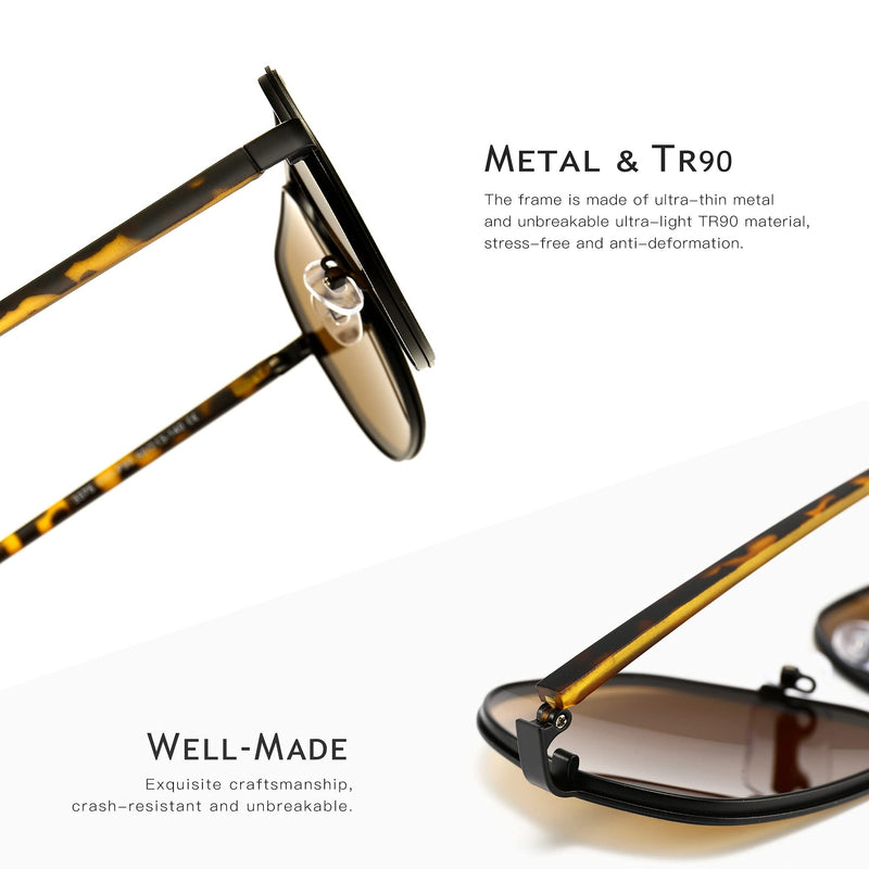 [Australia] - SUNGAIT Polygon Aviator Sunglasses for Men Polarized Trendy Square Sun Glasses Retro Pilot Shades UV Protection Amber Frame/Gold Rim/Brown Lens 60 Millimeters 
