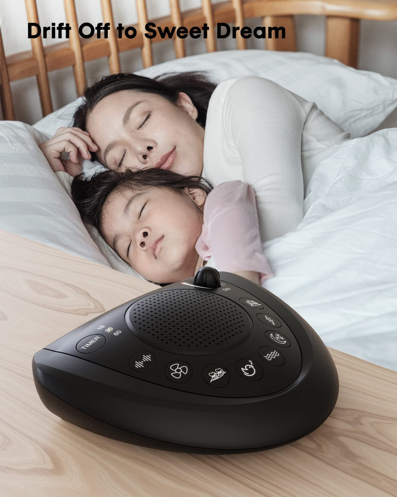 [Australia] - White Noise Machine – Portable Sound Machine Sleep Therapy with 24 Non Looping Natural Soothing Sounds, Memory Function, Auto-Off Timer, 2 USB Charger, Headphone Jack for Adults Baby Kids Travel Upgraded Black 