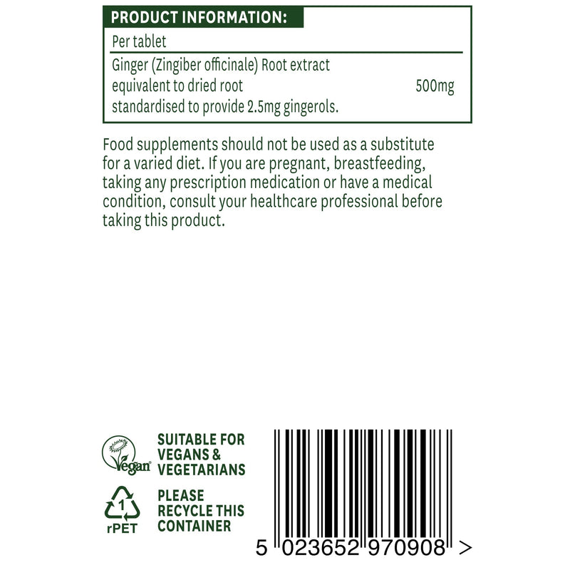 [Australia] - Natures Aid Ginger Root 500 mg 90 Tablets (Botanical Supplement, Providing Gingerols and Shogaols, Vegan Society Approved, Made in the UK) 