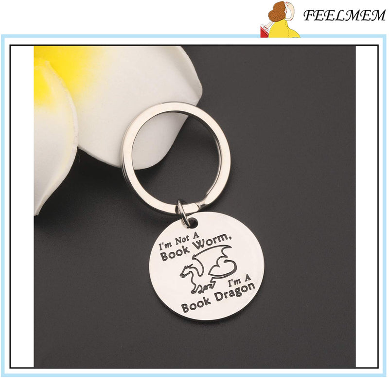 [Australia] - FEELMEM Book Lover Gift Reading Lover Gift Book Keychain I'm Not A Book Worm I'm A Book Dragon Literary Reading Jewelry Book Club Keyring Gift for Book Lover Reader Bibliophile Librarian silver 