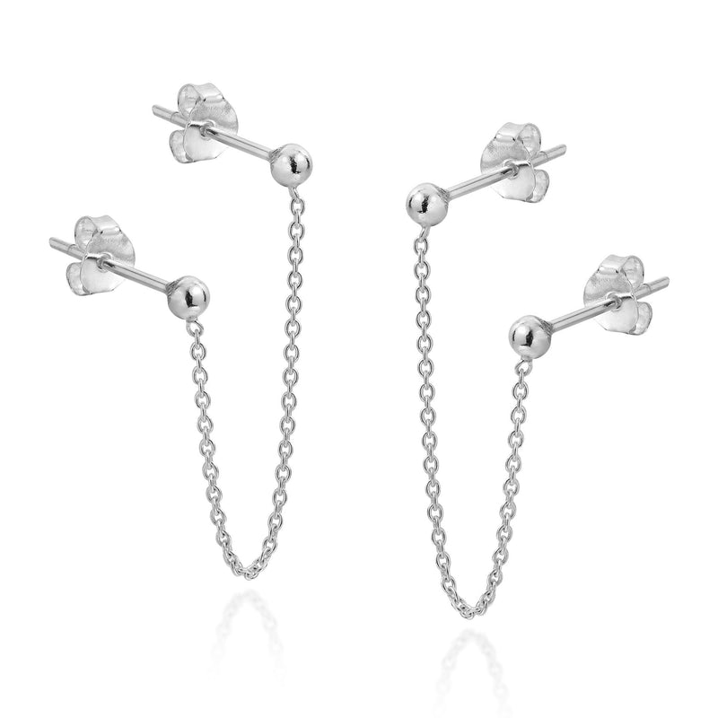 [Australia] - Rare Double Ball Pierced Chain .925 Sterling Silver Earrings 