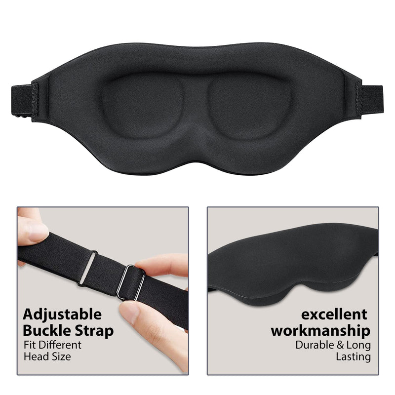 [Australia] - 3D Eye Sleep Mask with Memory Foam,New Design Light Blocking, Soft & Comfortable Eye Sleep for Women & Men with Earplug & Travel Pouch Black 