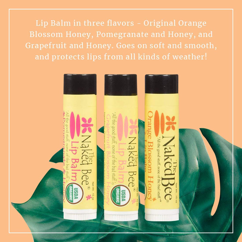 [Australia] - The Naked Bee Lip Balm in Orange Blossom Honey, Grapefruit Blossom Honey, and Pomegranate & Honey, 0.15 oz, 3 Pack 