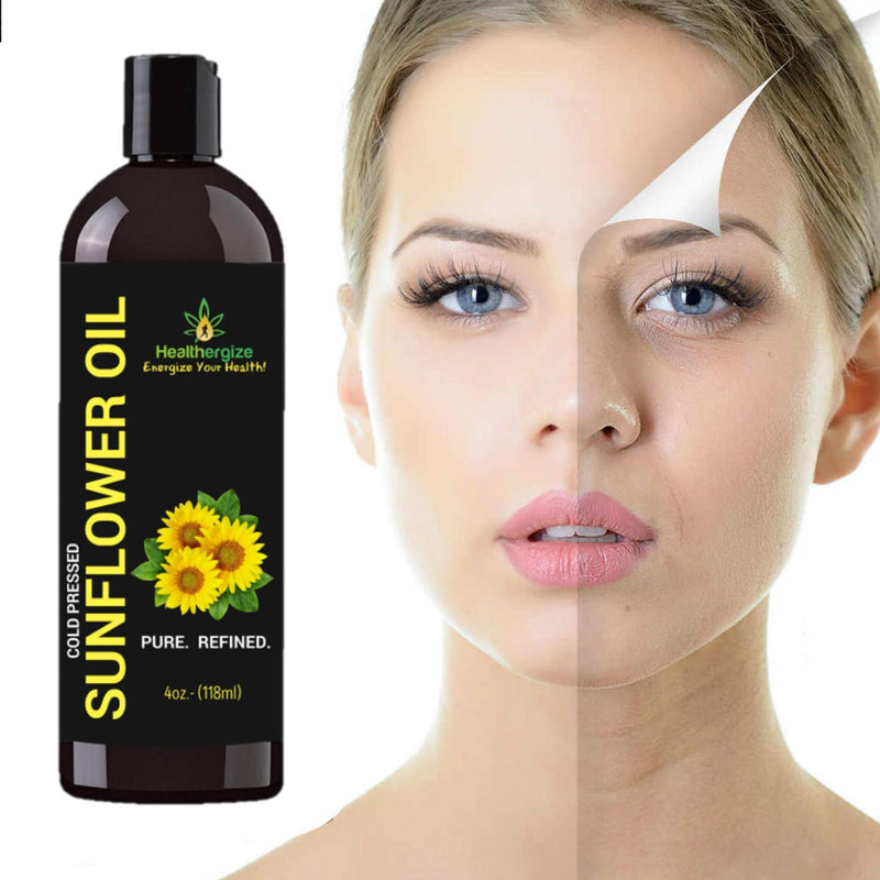 [Australia] - Healthergize Sunflower Oil for Skin, Face, Body, Hair-100% pure Carrier Oil, Aroma Therapy, Massage, Moisturizer, Conditioner-4 oz. 