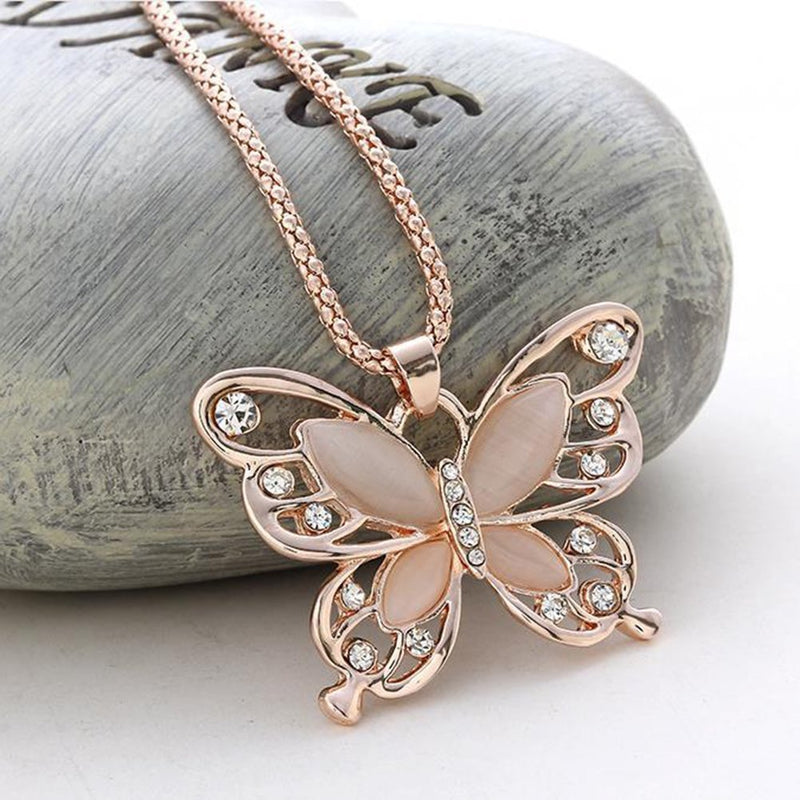 [Australia] - Comelyjewel Necklace Hollow Crystal Butterfly Pendant Necklace Jewelry for Women Girl Birthday Gifts Durable and Useful 