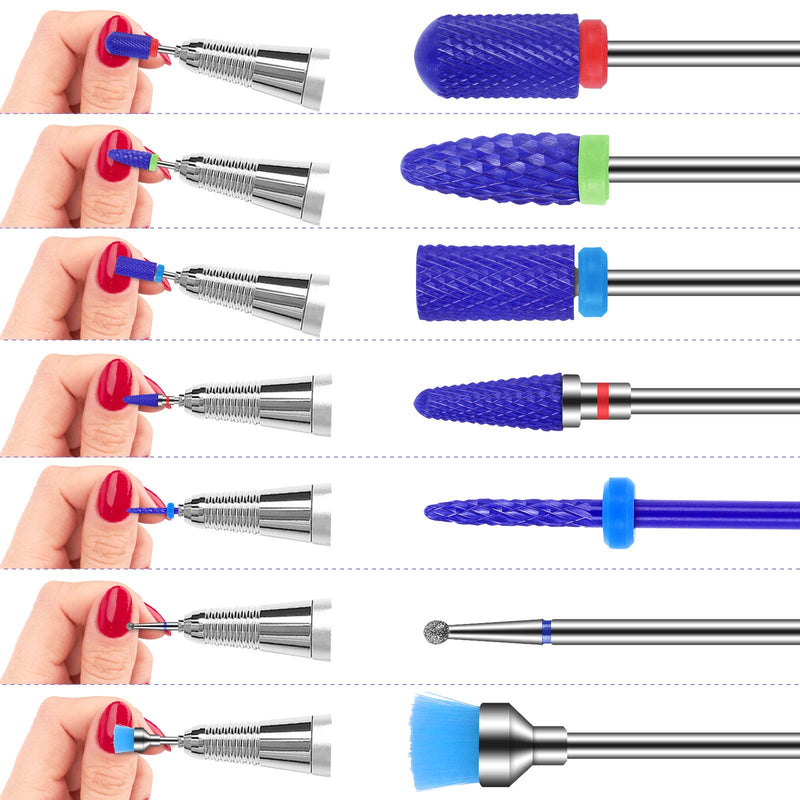 [Australia] - MAQUITA 7Pcs Ceramic Nail Drill Bits Set Professional Remove Gel Acrylic Cuticle Diamond 3/32 Nail Drill Bit Tools for Manicure Pedicure Home Salon Use Great Gift for Women Girls Blue Ceramic 