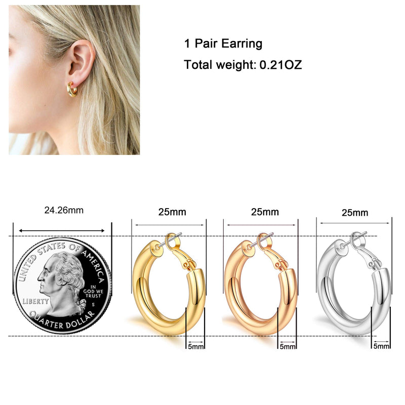 [Australia] - sovesi Gold Hoop Earrings for Women, 2 Pairs 14K Real Gold Plated Lightweight Silver Chunky Hoop Earrings Set Gift Gold+Silver 30.0 Millimeters 