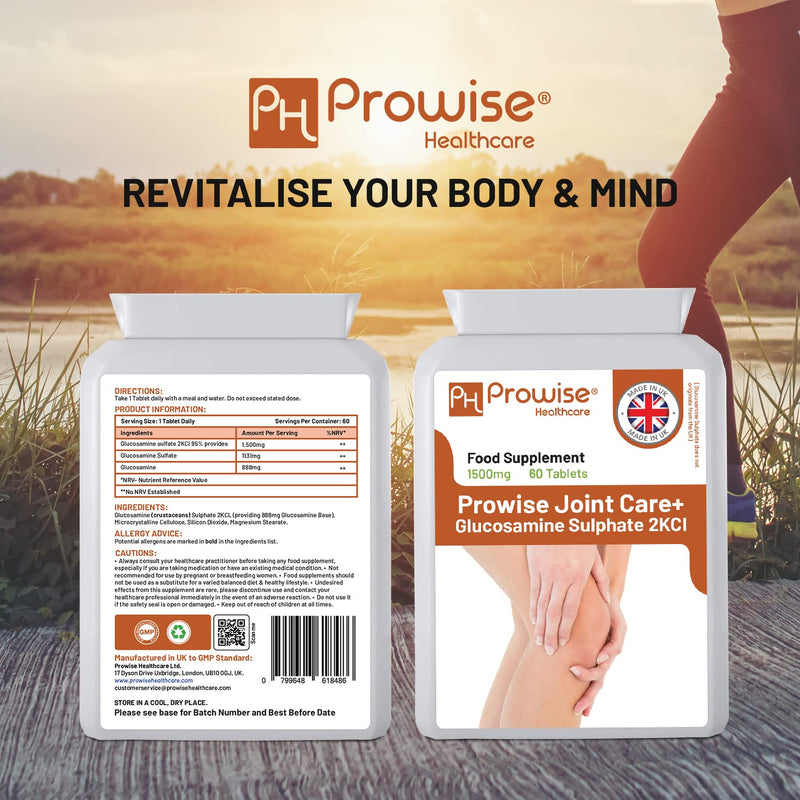 [Australia] - Glucosamine Sulphate 2KCL I Glucosamine 1500mg 60 Tablets (2 Month Supply) I High Strength Glucosamine for Joint Health I Gluten & Dairy Free I Made in The UK by Prowise Healthcare 