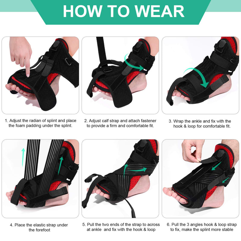 [Australia] - Plantar Fasciitis Night Splint Kit Adjustable Foot Drop Orthotic Brace stretching belt with 2 Foot Pads 1 Massage Ball Foot Support Effective Relief from Plantar Fasciitis Pain Heel Arch Foot Pain 