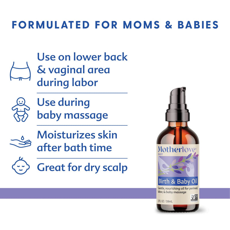 [Australia] - Motherlove Birth & Baby Oil (2 oz) Gentle Lavender-Infused Oil for Perineal, Labor & Baby Massage—Non-GMO, Organic Herbs 