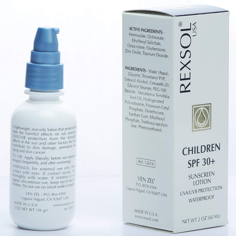 [Australia] - REXSOL Children SPF 30+ Sunscreen UVA/UVB Protection Waterproof | Enriched with vitamins A, C, E and natural plant extracts | With nourishing moisturizers and anti-oxidants. (60 ml / 2 fl oz) 