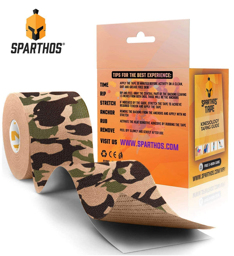 [Australia] - Sparthos Kinesiology Tape [Forest Camo - 16.4ft Uncut Roll] x Ice Packs for Injuries [Size Medium + Cover] 