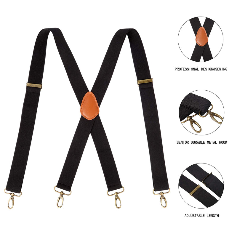 [Australia] - 2PCS Mens Suspenders Heavy Duty Strong Hooks Adjustable Elastic Braces Big and Tall X-Back （1xBlack+1xBlue） 
