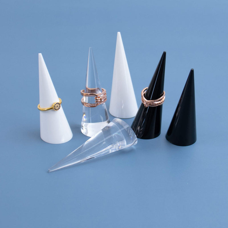 [Australia] - AUEAR, 6 Pack Cone Shape Acrylic Solid Ring Display for Jewelry Showcase Display Stand (Clear & Black & White) Clear+black+white 