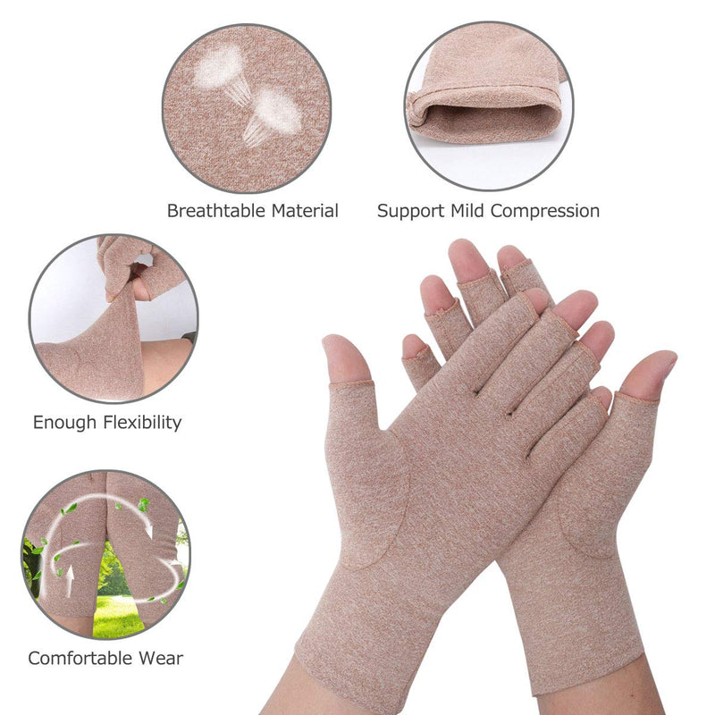 [Australia] - Rheumatoid Arthritis Gloves - Compression Gloves Fingerless Joint Pain Relief Hand Mitten Warmth Gloves Carpal Tunnel Gloves for Women Men (Khaki A, L) Khaki a 