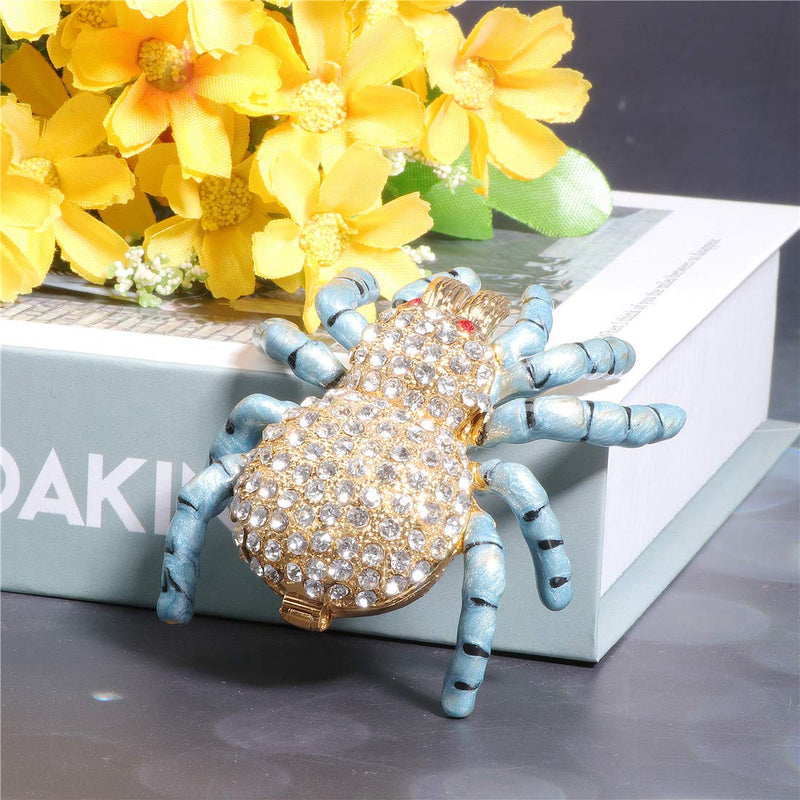 [Australia] - Waltz&F Diamond Spider Hinged Trinket Box Bejeweled Hand-Painted Ring Holder Animal Collectible Figurine Decoration 