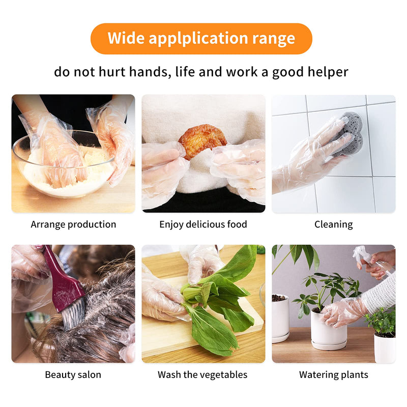 [Australia] - 200PCS Thin Disposable PE Gloves, Multi Purpose Plastic Hand Gloves, Cleaning Disposable Glove for Kitchen and Garden 
