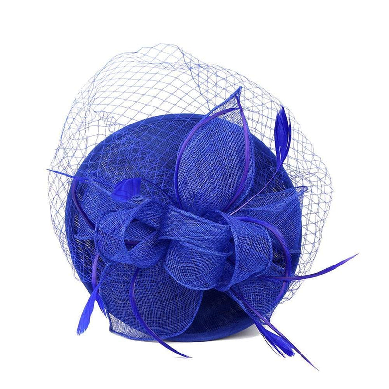 [Australia] - Hilary Ella Flax Net Face Veil Feather Fascinator for Women Cocktail Tea Party Derby Wedding Fascinators Hat Deep Blue 