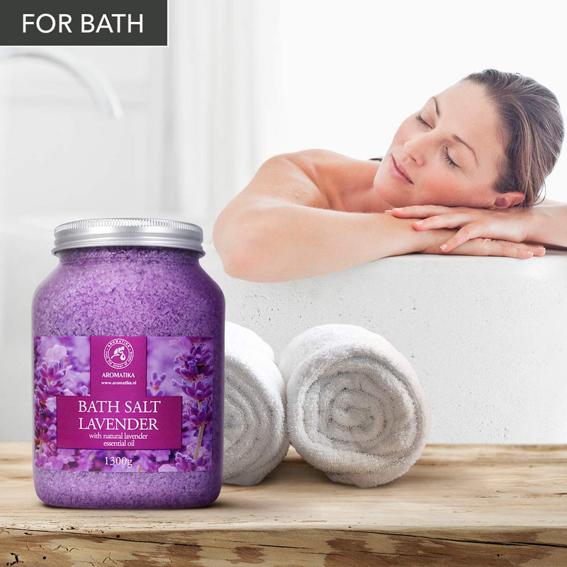 [Australia] - Sea Salt Lavender with Natural Lavender Essential Oil 1300g - Lavender Bath Salts - Best for Good Sleep - Stress Relief - Beauty - Relaxing - Bathing - Body Care 1.3 kg (Pack of 1) 