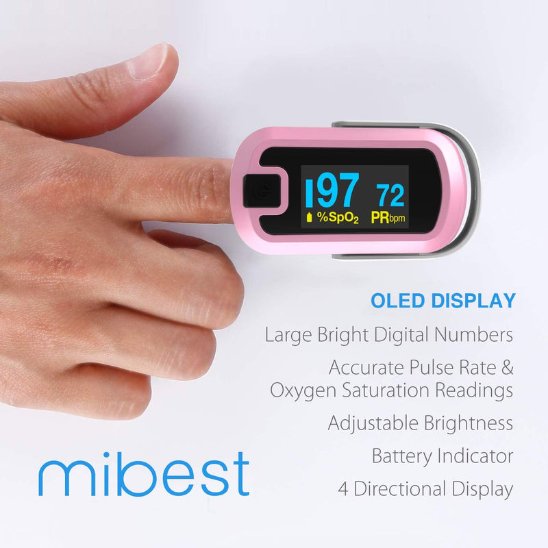 [Australia] - mibest OLED Finger Pulse Oximeter, O2 Meter, Dual Color White/Pink 