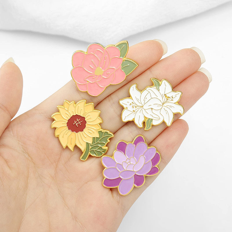 [Australia] - 5Pics Pin Sets with Flower Enamel Brooch Pins Cartoon Sunflower Lapel Pins Accessory for Backpacks Badges Hats Bags for Women Girls Kids Gift 