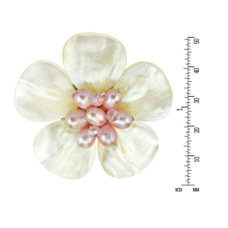 [Australia] - AeraVida White Plumeria Mother of Pearl and Cultured Freshwater Pink Pearls Floral Pin/Brooch 