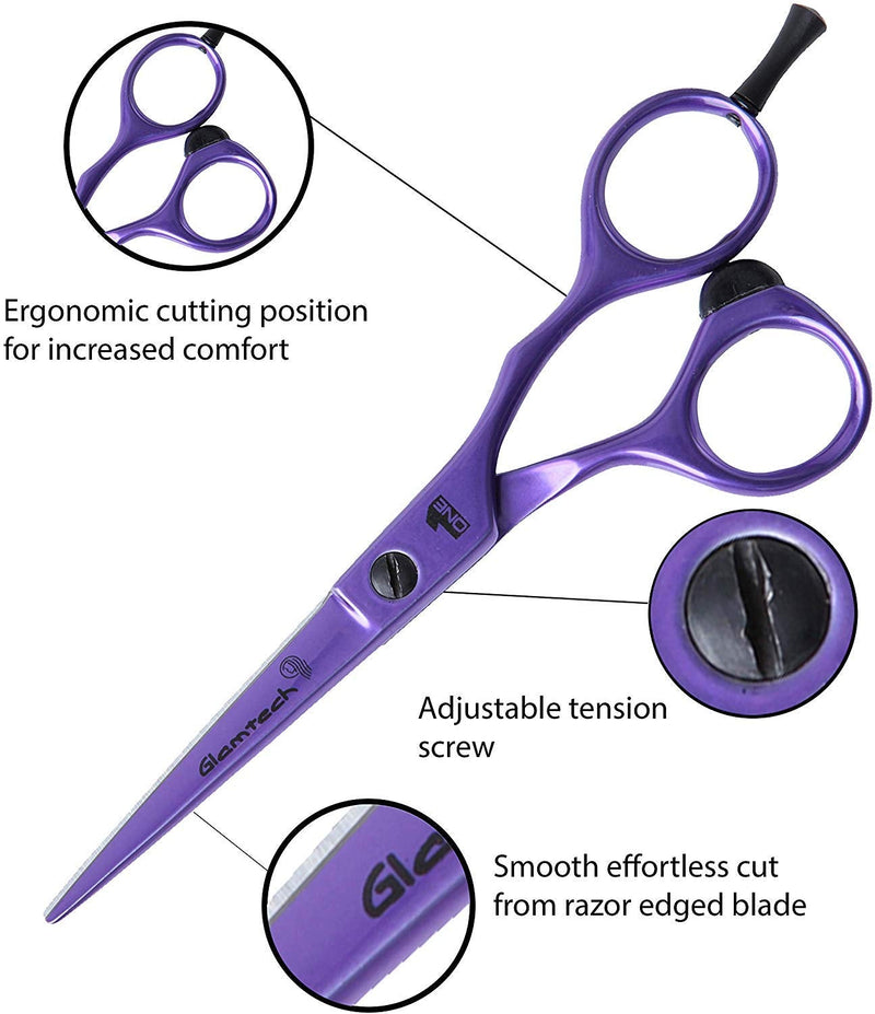 [Australia] - Glamtech One Neon Hairdressing Scissor - Ergonomic Sharp Edged Professional Scissors - Ideal for hairdressing, cutting and styling (5.5 inch, Purple) 5.5 inch 