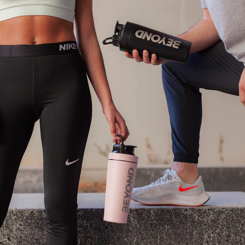 [Australia] - Beyond Fitness Premium Insulated Stainless Steel Protein Mixer Shaker Supplement Bottle - Metal and BPA Free Brushed Steel 