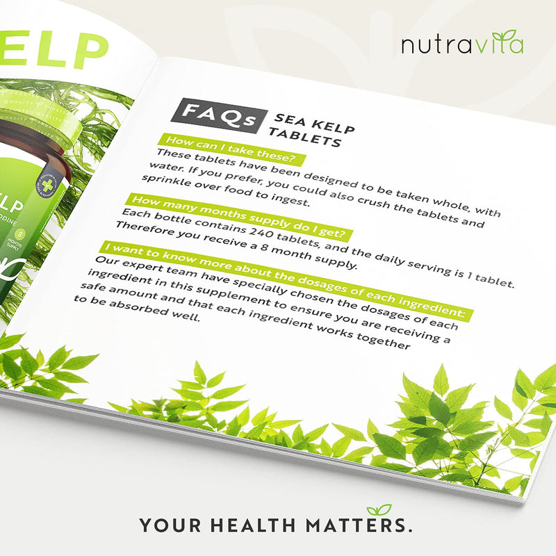 [Australia] - Sea Kelp 2000mg - Natural Source of Iodine - 240 Vegan Tablets (8 Month Supply) - GMO Free Supplement - Made in The UK by Nutravita 