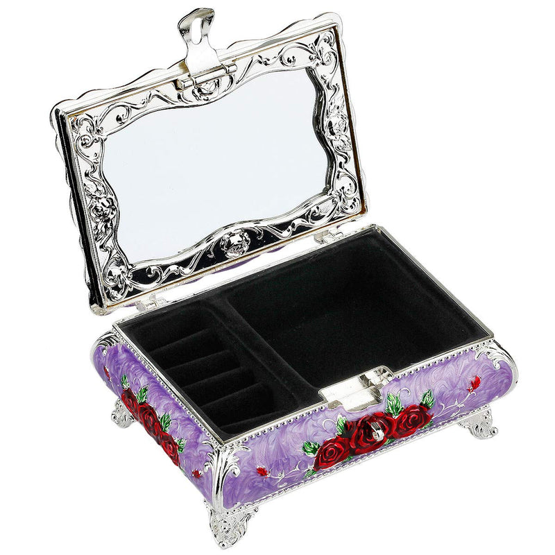 [Australia] - TUMBEELLUWA Metal Jewelry Box Rectangular Shape Enameled Small Trinket Storage Organizer Case with Mirror for Rings Earrings Necklace Home Decor,Purple Box with Castle Purple Box/Castle 