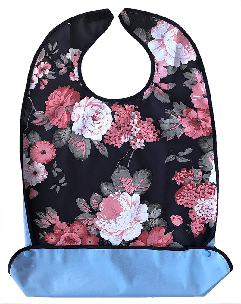 [Australia] - NEW ADULT BIB APRON CLOTHES PROTECTOR WIPE PVC WATERPROOF ELDERLY DINING WASHABLE PRETTY ROSES CHIC FLORAL 