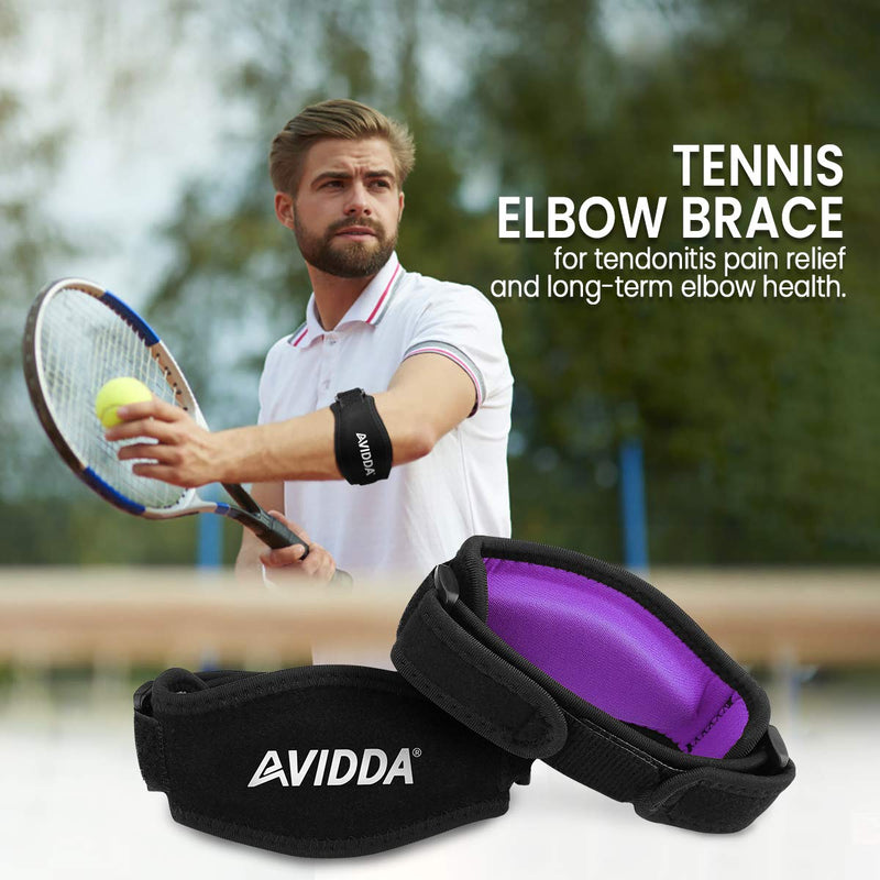 [Australia] - AVIDDA Tennis Elbow Support Strap, Adjustable Elbow Brace with Compression Pad for Tennis Elbow, Golfers Elbow, Pain Relief, Men, Women Purple 1 Pack 1 Pack Purple 
