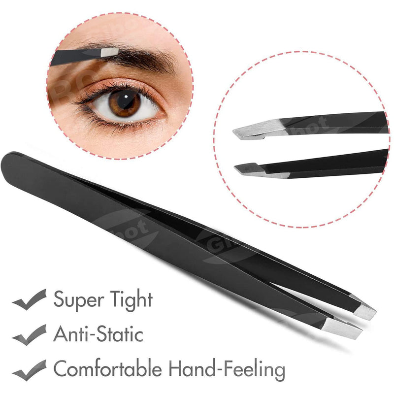 [Australia] - Gibot Eyebrow Set, 5pcs Stainless Steel Eyebrow Grooming Kit with Tweezers, Scissors, Eyebrow Brush Comb, Eyebrow Pencil, Razor and Travel Case for Women and Men, Black 