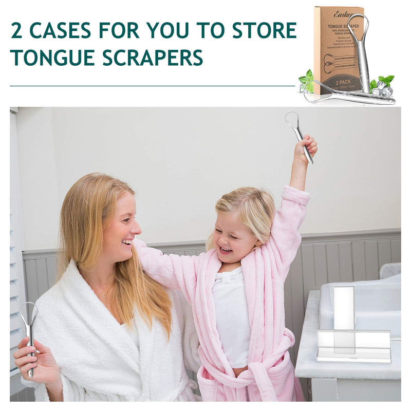 [Australia] - Tongue Scraper (2 Pack), Wide-head Tongue Cleaner with Nice Carrying Box, Easkep 100% Stainless Steel Tongue Scrapers Cleaners, for Men, Women, Adults, Kids, silver 