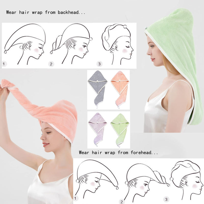 [Australia] - XZP 4 Pack Larger Thicker Rapid Hair Wrap Towels Drying Women Long Thick Curly Hair Magic Instant Dry Hair Towel Caps Anti Frizz Fast Drying Microfiber Turban Wet Hair Wrap Towels Quick Drying 4 Colors of Rapid Drying Hair Towel 