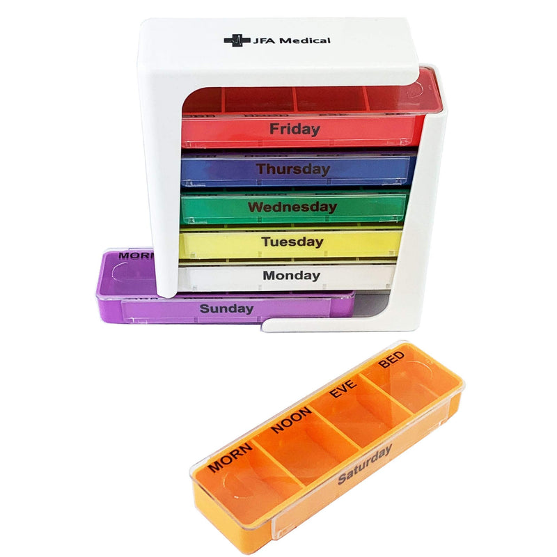 [Australia] - JFA Medical Weekly Stackable Pill Box Organiser/Reminder for Medicines Supplements, Vitamins, 7days, 4 compartments per Day – Morning, Noon, Evening and Bed 