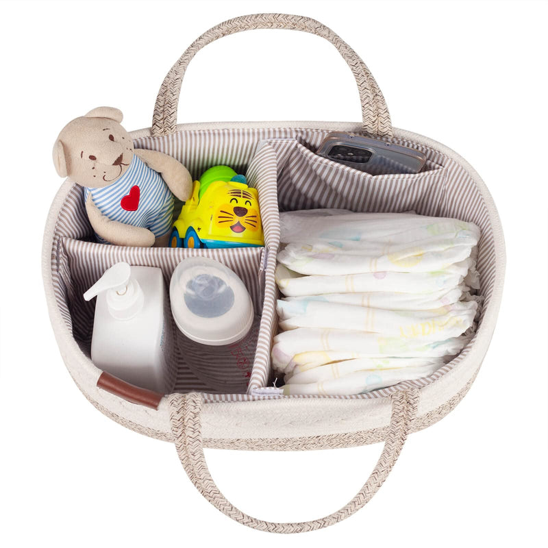 [Australia] - Aoohun Baby Nappy Caddy Organiser, Portable Cotton Rope Baby Storage Basket, Removable Compartment-Gift for Newborn (Desert) Desert 