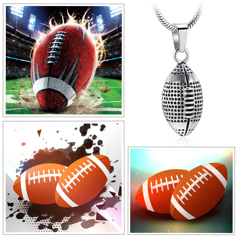 [Australia] - Cremation Jewelry - Rugby Pendant Necklace Men Jewelry Fashion Wheat Chain American Style Football Pendant Steel-2 