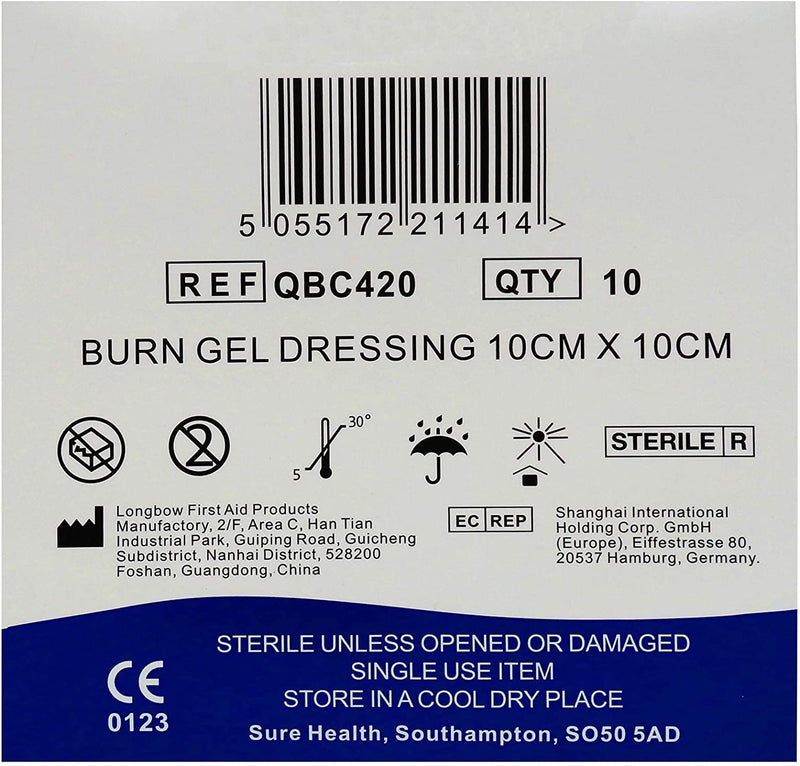 [Australia] - (BOX OF 10) First Aid Burn Gel Dressing 10cm x 10cm Medium Size - Emergency Burncare for Scolds & Burns 
