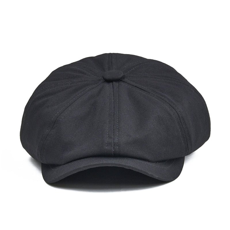 [Australia] - BOTVELA Men's 8 Piece Newsboy Flat Cap 100% Cotton Gatsby Ivy Golf Cabbie Hat Black 7 3/8 